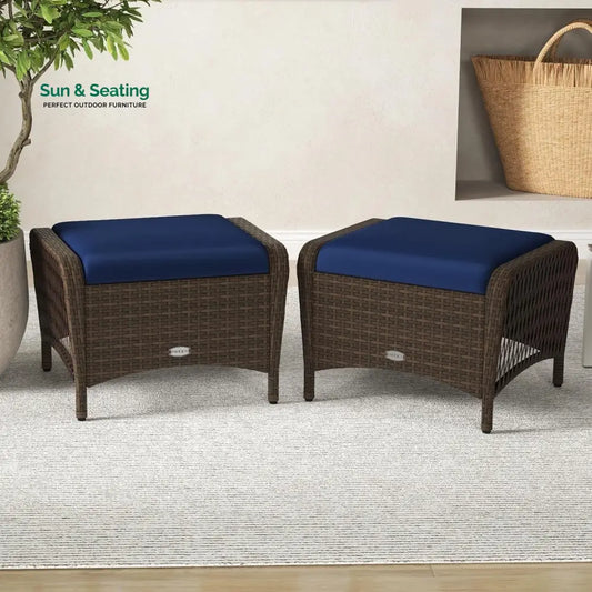 Bhavya 2-Piece Outdoor Rattan Wicker Ottoman Set Footrest
