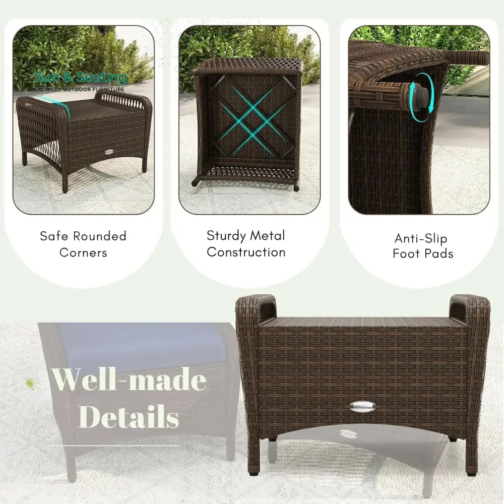 Bhavya 2-Piece Outdoor Rattan Wicker Ottoman Set Footrest
