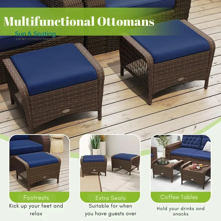 Bhavya 2-Piece Outdoor Rattan Wicker Ottoman Set Footrest