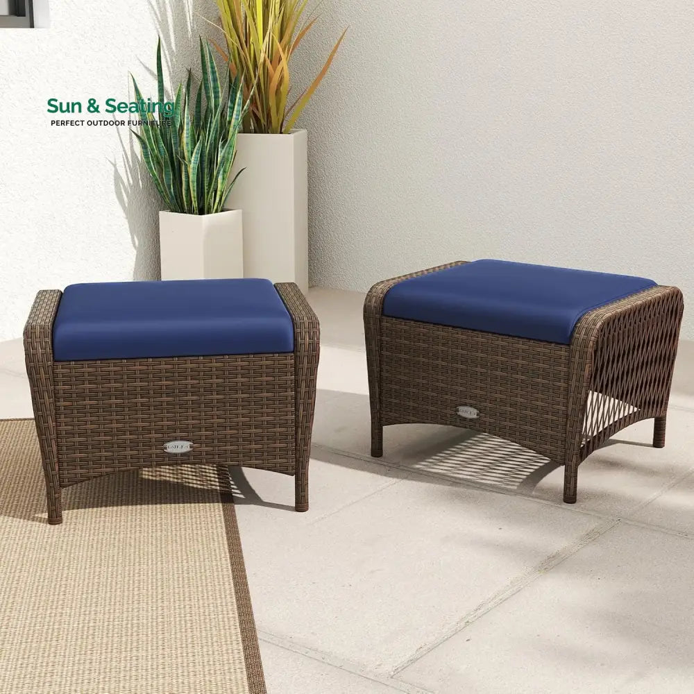 Bhavya 2-Piece Outdoor Rattan Wicker Ottoman Set Footrest