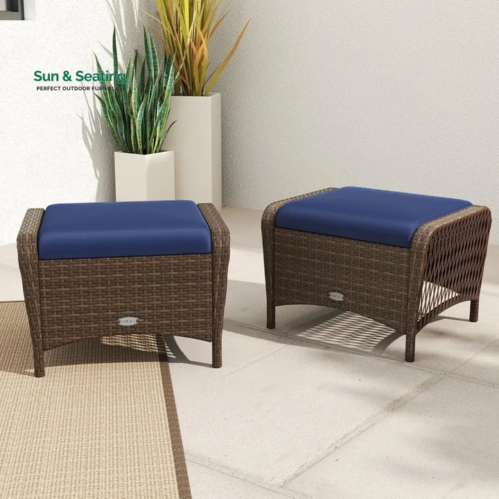 Bhavya 2-Piece Outdoor Rattan Wicker Ottoman Set Footrest