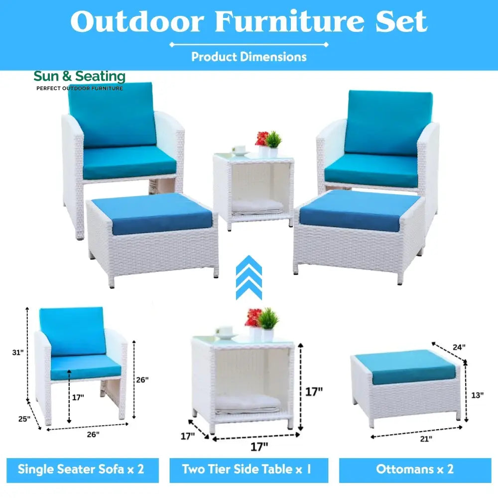 Bhoomika Outdoor 5 Piece Patio Wicker All Weather Sectional Furniture Set Patio Sofa Set