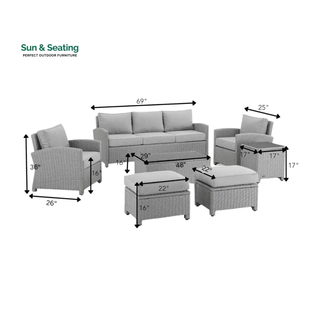 Bien Outdoor Garden Balcony Sofa Set 3 Seater 2 Single seater 2 Ottoman and 1 Center Table Conversation Set (Grey) Sofa