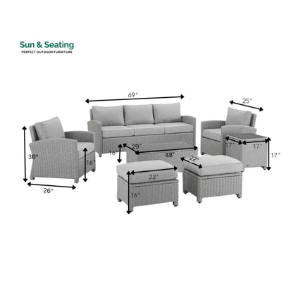 Bien Outdoor Garden Balcony Sofa Set 3 Seater 2 Single seater 2 Ottoman and 1 Center Table Conversation Set (Grey) Sofa
