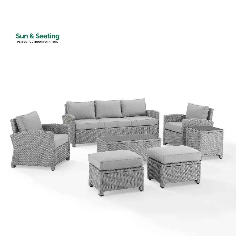 Bien Outdoor Garden Balcony Sofa Set 3 Seater 2 Single seater 2 Ottoman and 1 Center Table Conversation Set (Grey) Sofa