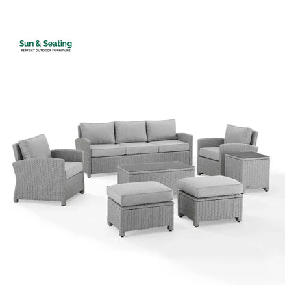 Bien Outdoor Garden Balcony Sofa Set 3 Seater 2 Single seater 2 Ottoman and 1 Center Table Conversation Set (Grey) Sofa