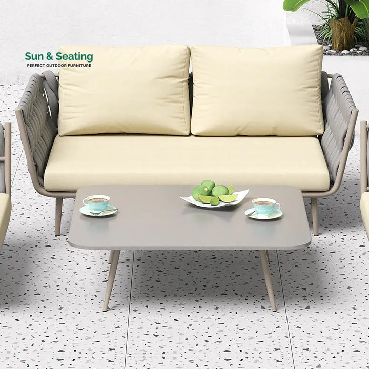 Bifrox Outdoor Garden Balcony Sofa Set 2 Seater 2 Single seater and 1 Center Table Set Braid &amp; Rope (Beige + Grey) Sofa