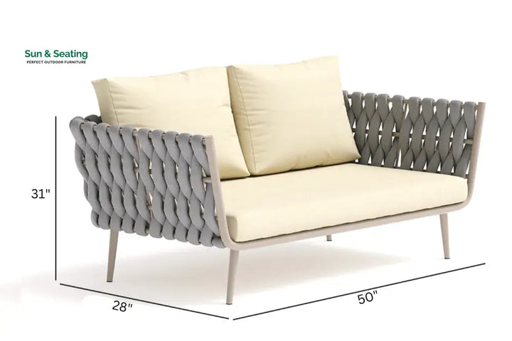 Bifrox Outdoor Garden Balcony Sofa Set 2 Seater 2 Single seater and 1 Center Table Set Braid &amp; Rope (Beige + Grey) Sofa