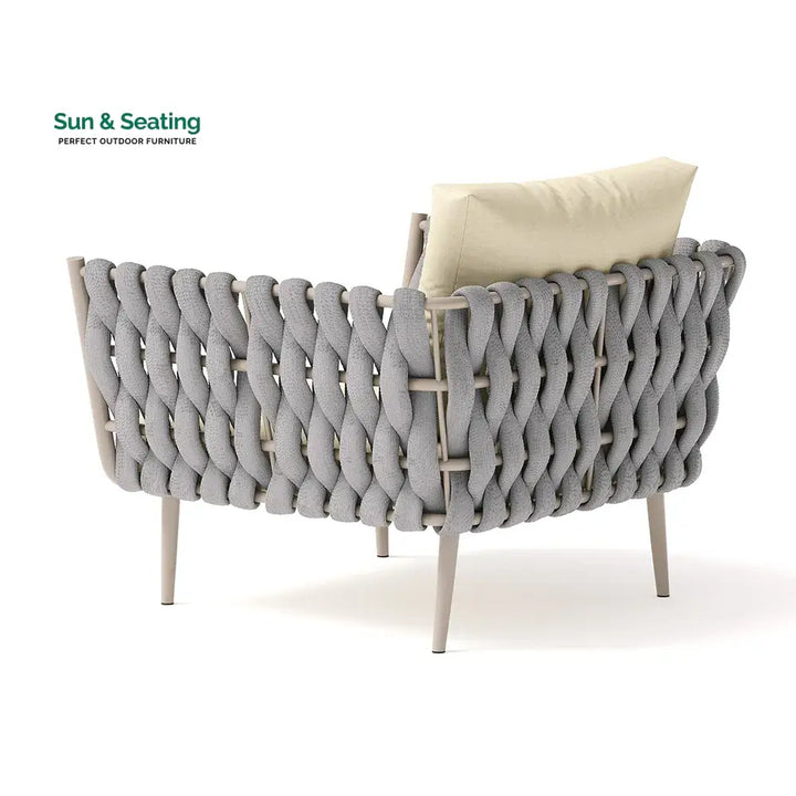 Bifrox Outdoor Garden Balcony Sofa Set 2 Seater 2 Single seater and 1 Center Table Set Braid &amp; Rope (Beige + Grey) Sofa