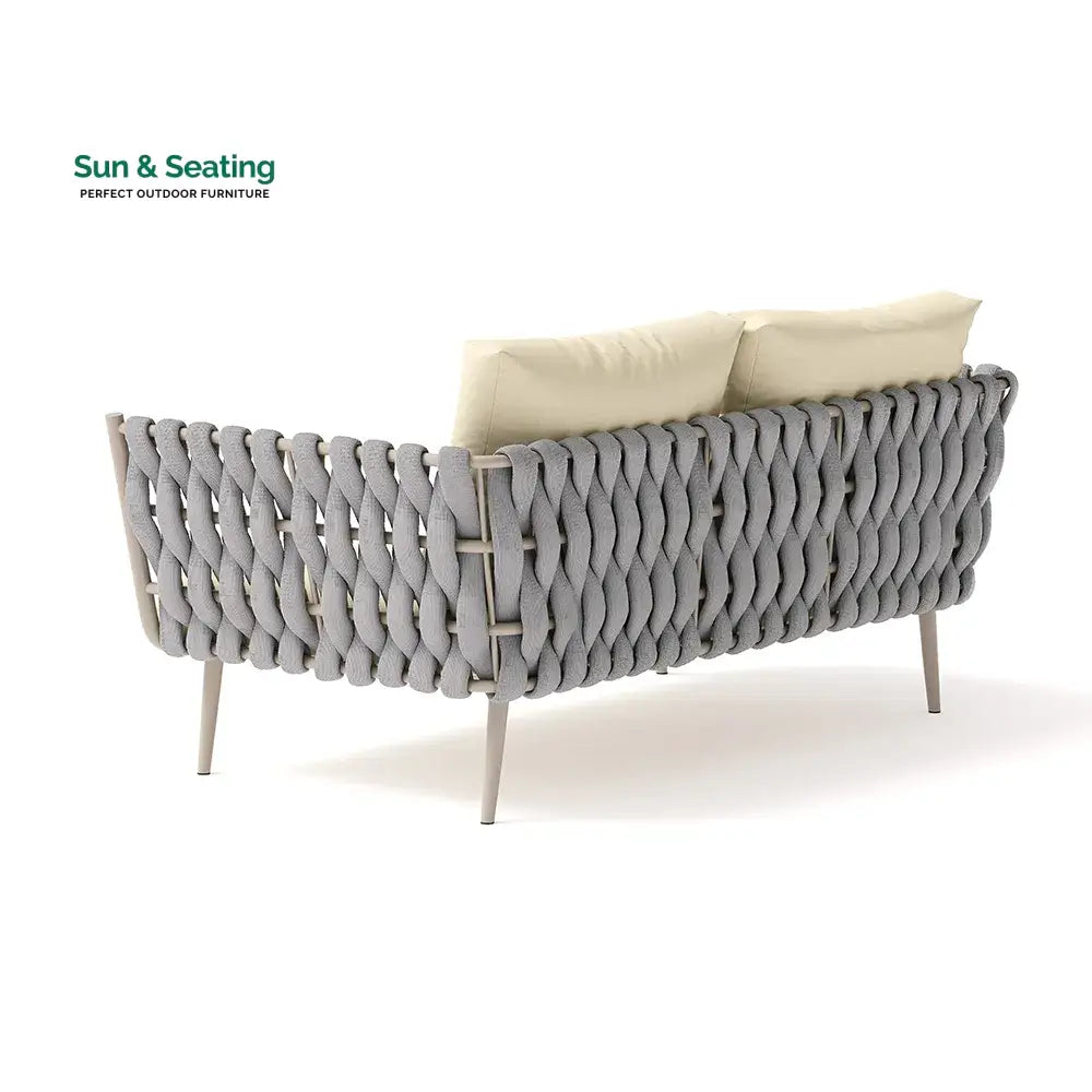 Bifrox Outdoor Garden Balcony Sofa Set 2 Seater 2 Single seater and 1 Center Table Set Braid &amp; Rope (Beige + Grey) Sofa
