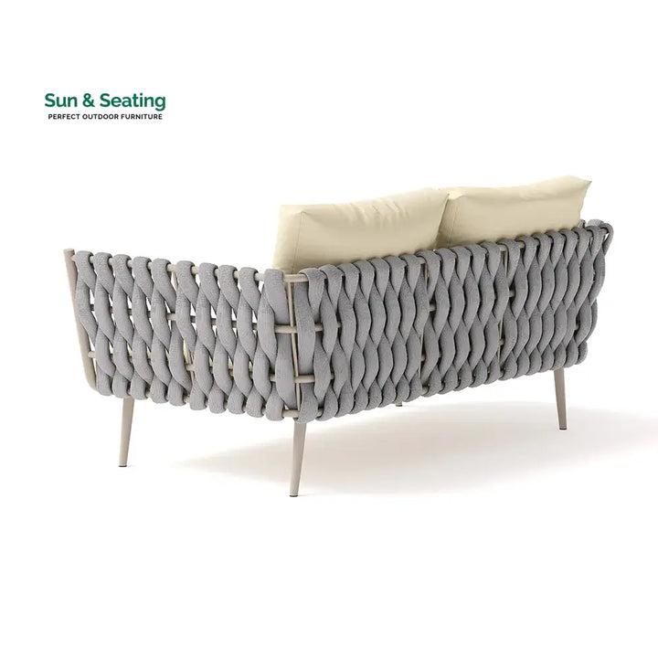Bifrox Outdoor Garden Balcony Sofa Set 2 Seater 2 Single seater and 1 Center Table Set Braid &amp; Rope (Beige + Grey) Sofa