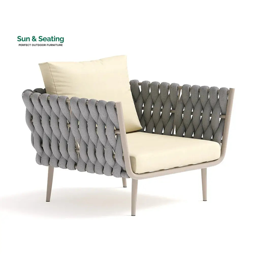 Bifrox Outdoor Garden Balcony Sofa Set 2 Seater 2 Single seater and 1 Center Table Set Braid &amp; Rope (Beige + Grey) Sofa