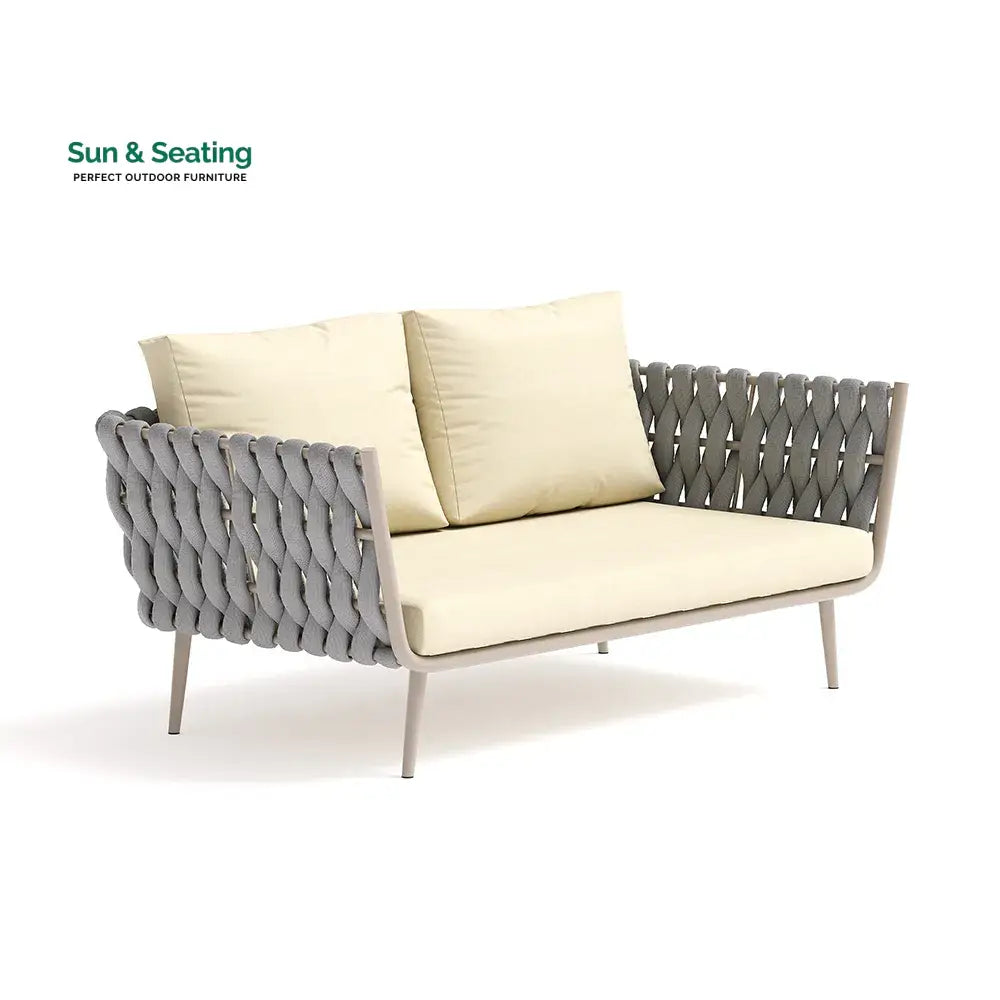 Bifrox Outdoor Garden Balcony Sofa Set 2 Seater 2 Single seater and 1 Center Table Set Braid &amp; Rope (Beige + Grey) Sofa