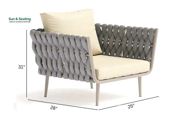 Bifrox Outdoor Garden Balcony Sofa Set 2 Seater 2 Single seater and 1 Center Table Set Braid &amp; Rope (Beige + Grey) Sofa
