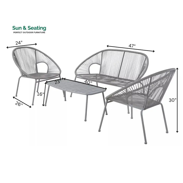 Bifur Outdoor Garden Balcony Sofa Set 2 Seater 2 Single seater and 1 Center Table Set (Gray) Sofa Sets