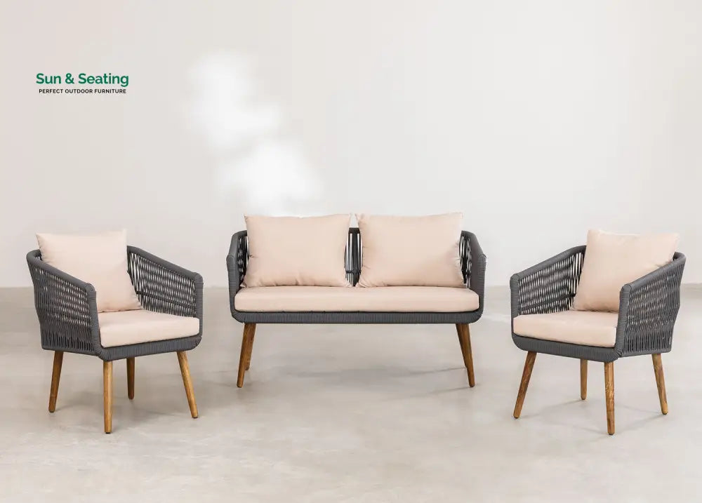 Bilbao Outdoor Sofa Set 2 Seater 2 Single seater Set Braided &amp; Rope Dark Grey Sofa Sets