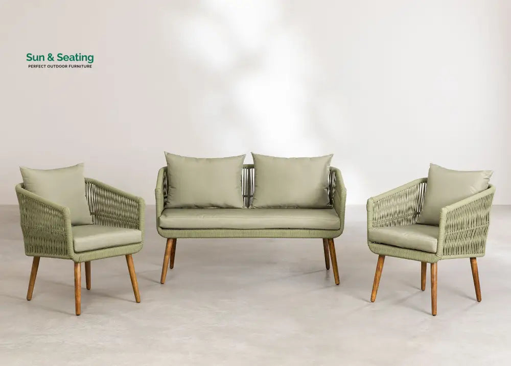Bilbao Outdoor Sofa Set 2 Seater 2 Single seater Set Braided &amp; Rope Green Sofa Sets