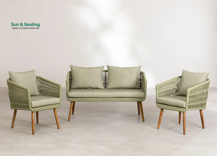Bilbao Outdoor Sofa Set 2 Seater 2 Single seater Set Braided &amp; Rope Green Sofa Sets