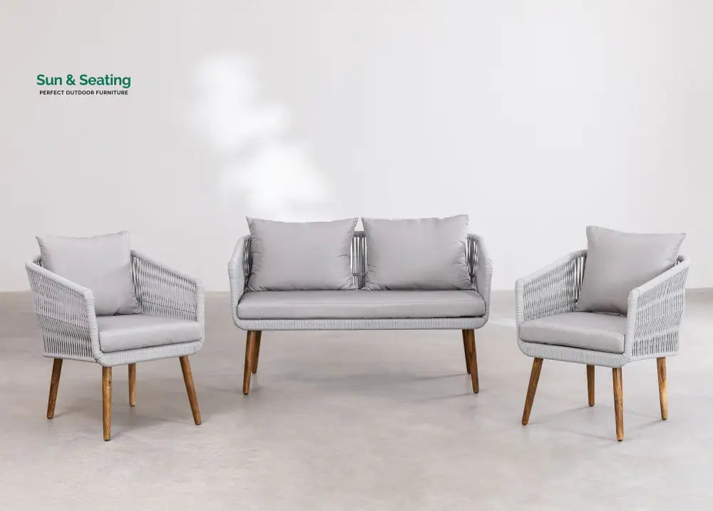 Bilbao Outdoor Sofa Set 2 Seater 2 Single seater Set Braided &amp; Rope Light Grey Sofa Sets