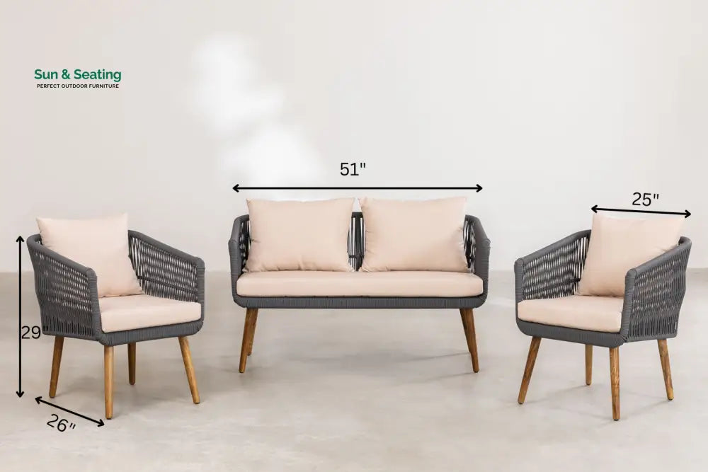 Bilbao Outdoor Sofa Set 2 Seater 2 Single seater Set Braided &amp; Rope Sofa Sets