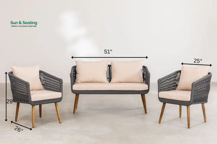 Bilbao Outdoor Sofa Set 2 Seater 2 Single seater Set Braided &amp; Rope Sofa Sets