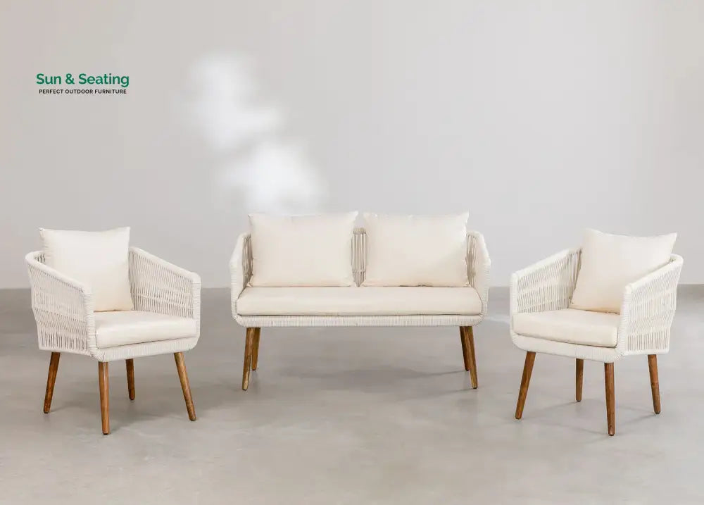 Bilbao Outdoor Sofa Set 2 Seater 2 Single seater Set Braided &amp; Rope White Sofa Sets
