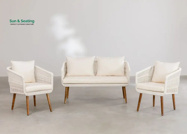 Bilbao Outdoor Sofa Set 2 Seater 2 Single seater Set Braided &amp; Rope White Sofa Sets