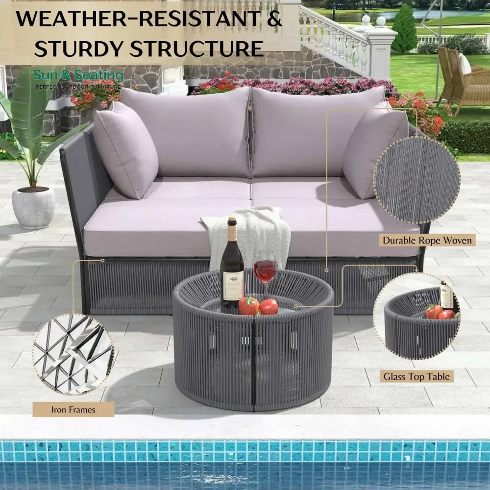 Bilha Outdoor Rope 2 Seater Patio Daybed With Side Table Daybed