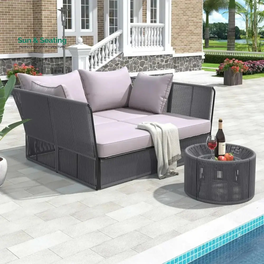 Bilha Outdoor Rope 2 Seater Patio Daybed With Side Table Daybed