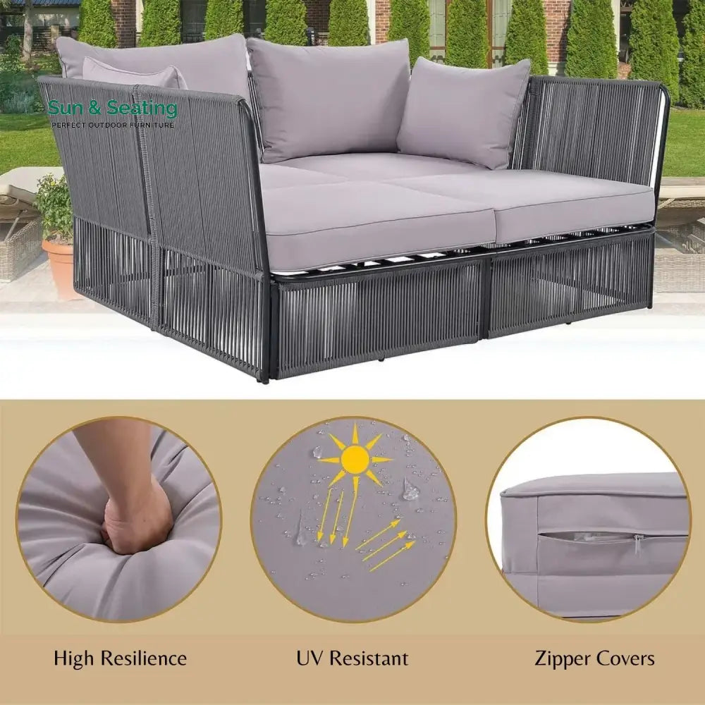 Bilha Outdoor Rope 2 Seater Patio Daybed With Side Table Daybed