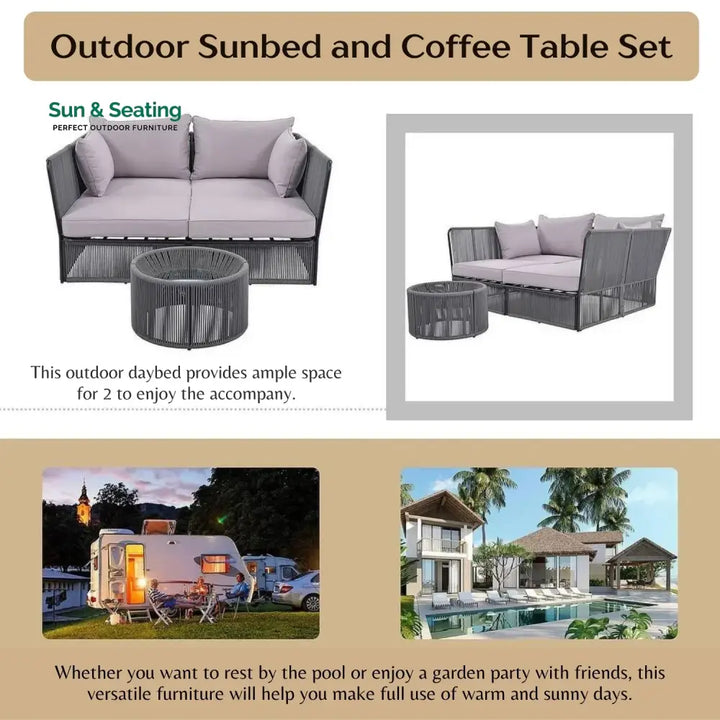 Bilha Outdoor Rope 2 Seater Patio Daybed With Side Table Daybed