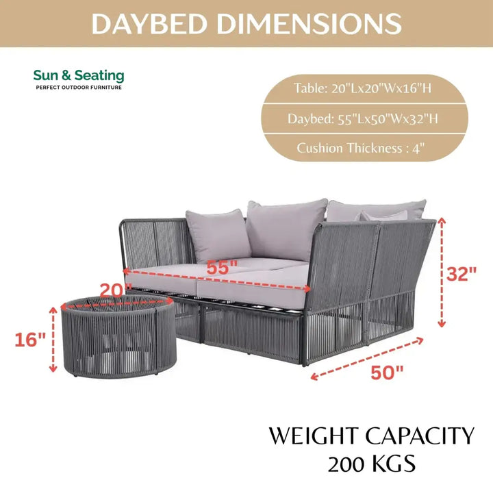 Bilha Outdoor Rope 2 Seater Patio Daybed With Side Table Daybed