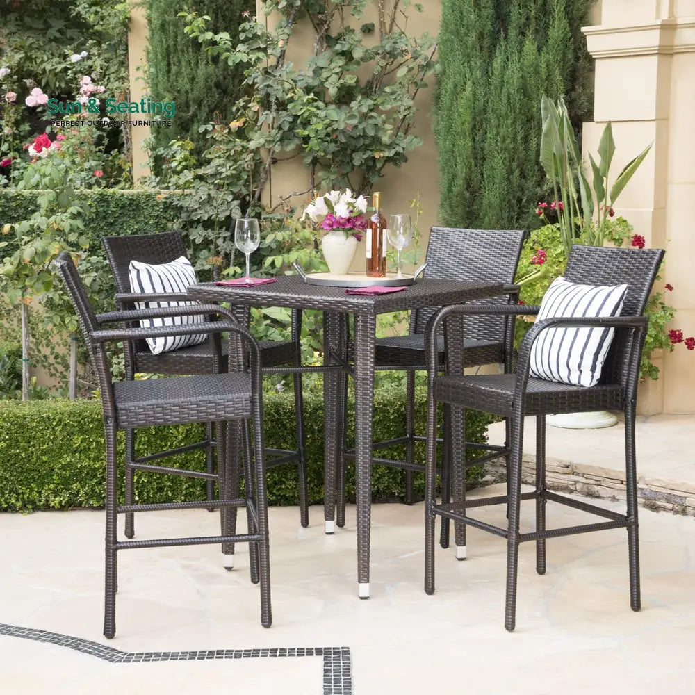 Billy Outdoor Patio Bar Sets 4 Chairs and 1 Table (Brown) Bar Sets