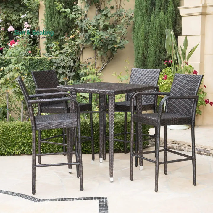 Billy Outdoor Patio Bar Sets 4 Chairs and 1 Table (Brown) Bar Sets