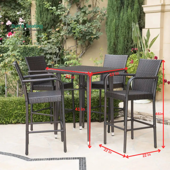 Billy Outdoor Patio Bar Sets 4 Chairs and 1 Table (Brown) Bar Sets