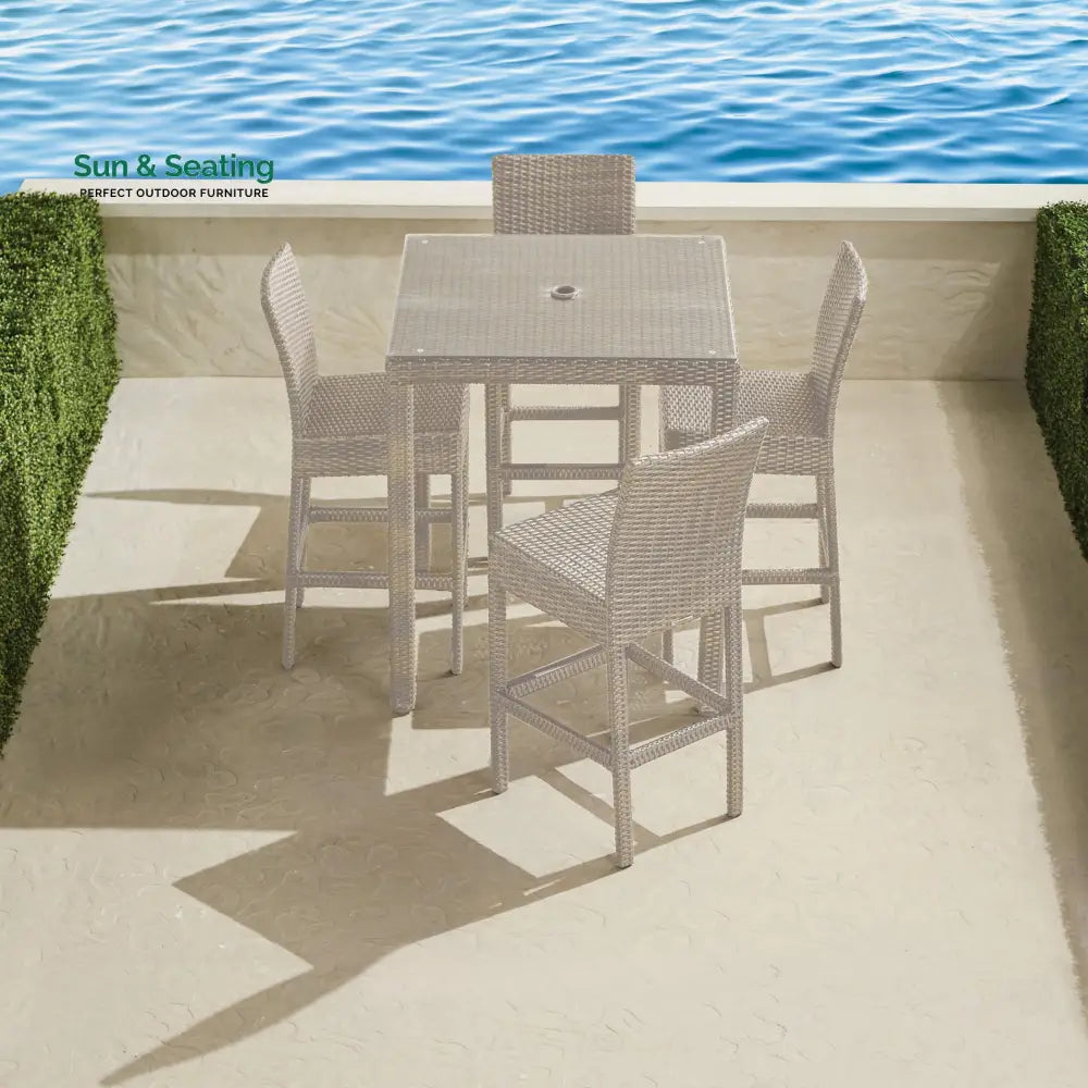 Billy Outdoor Patio Bar Sets 4 Chairs and 1 Table (Pearl White) Bar Sets