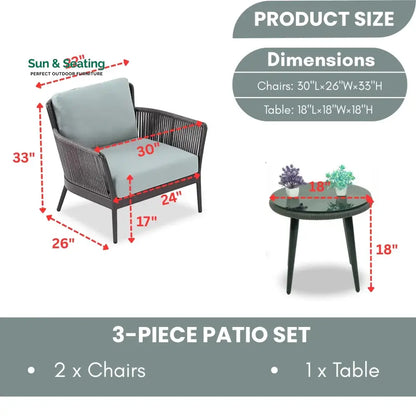 Binita Outdoor 3 Piece All-Weather Rope Patio Set Patio Set