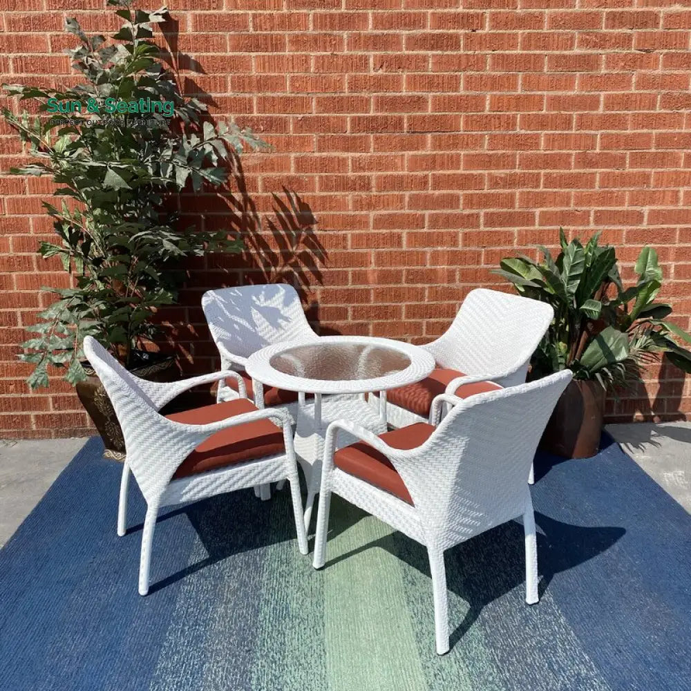 Binky Outdoor Patio Seating Set 4 Chairs and 1 Table Set (White) Coffee Table Sets