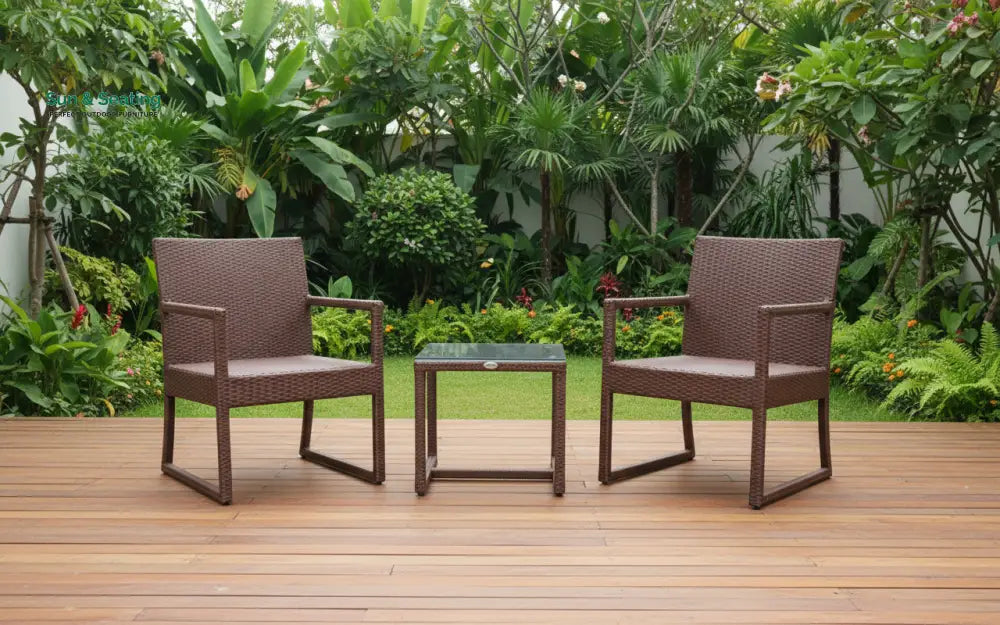 Binny Outdoor Patio Seating Set 2 Chairs and 1 Table Set (Brown) Coffee Table Sets