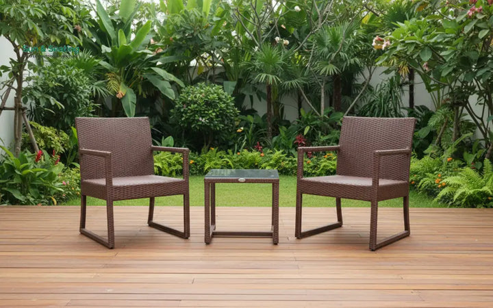 Binny Outdoor Patio Seating Set 2 Chairs and 1 Table Set (Brown) Coffee Table Sets