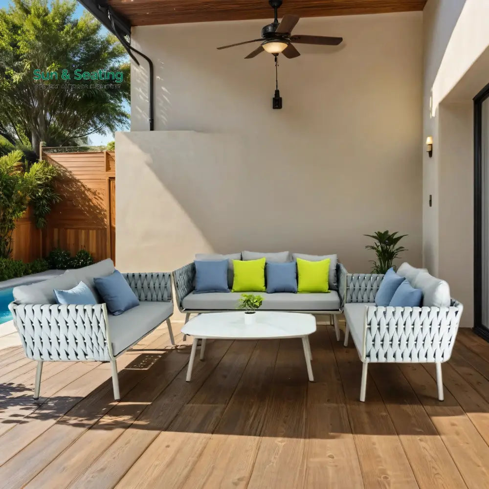 Blasco Outdoor Sofa Set 3 Seater 2 Double seater and 1 Center Table (Grey) Braided &amp; Rope Sofa Sets