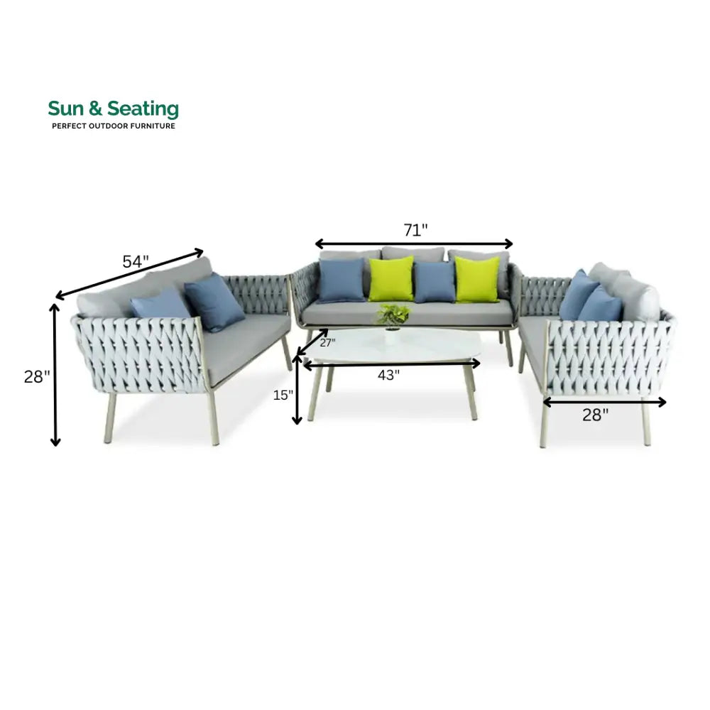 Blasco Outdoor Sofa Set 3 Seater 2 Double seater and 1 Center Table (Grey) Braided & Rope Sofa Sets