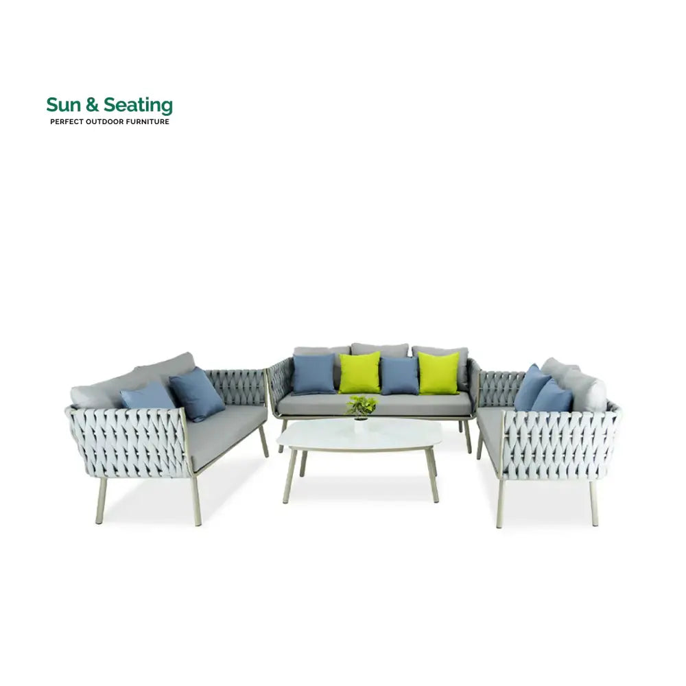Blasco Outdoor Sofa Set 3 Seater 2 Double seater and 1 Center Table (Grey) Braided & Rope Sofa Sets