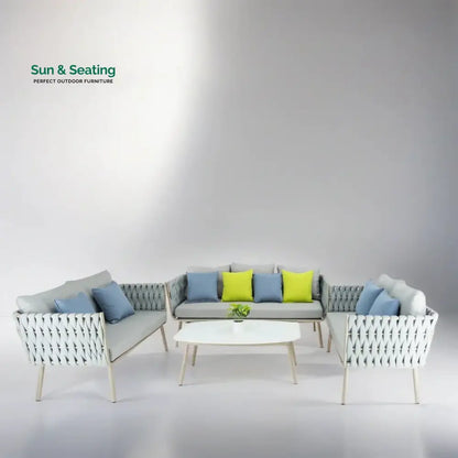 Blasco Outdoor Sofa Set 3 Seater 2 Double seater and 1 Center Table (Grey) Braided & Rope Sofa Sets