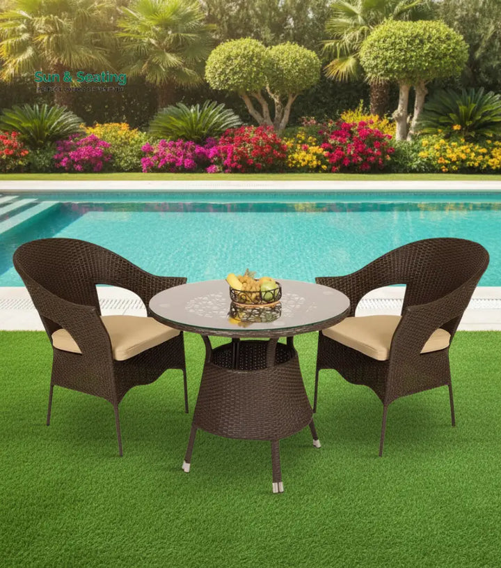 Blaze Outdoor Patio Seating Set 2 Chairs and 1 Table Set (Brown) Coffee Table Sets