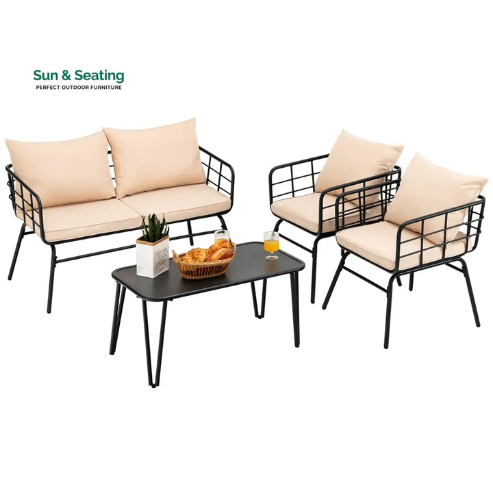 Blog Outdoor Sofa Set 2 Seater 2 Single seater and 1 Center Table Set (Black + Beige) Sofa Sets