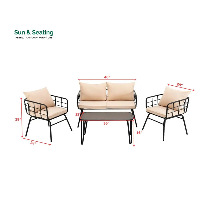 Blog Outdoor Sofa Set 2 Seater 2 Single seater and 1 Center Table Set (Black + Beige) Sofa Sets