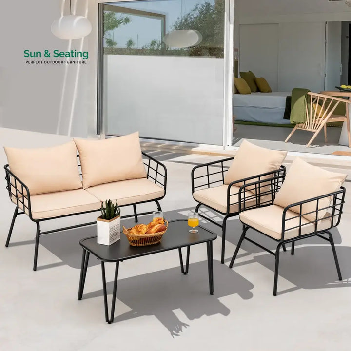 Blog Outdoor Sofa Set 2 Seater 2 Single seater and 1 Center Table Set (Black + Beige) Sofa Sets