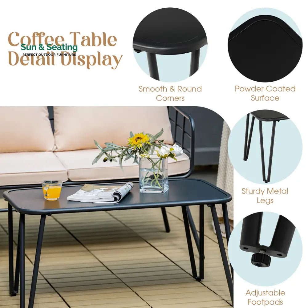 Blog Outdoor Sofa Set 2 Seater 2 Single seater and 1 Center Table Set (Black + Beige) Sofa Sets