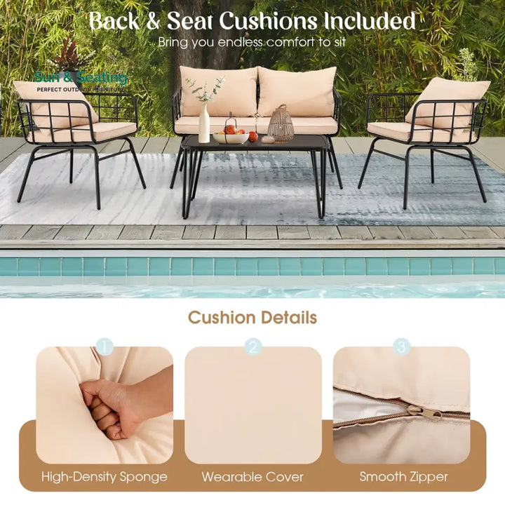 Blog Outdoor Sofa Set 2 Seater 2 Single seater and 1 Center Table Set (Black + Beige) Sofa Sets